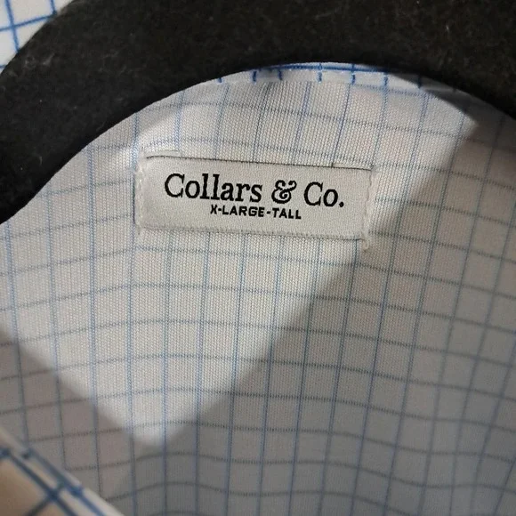 Collars & Co Mens Semi Spread Collar Polo Shirt XL Tall Thin Navy Check Office - Picture 9 of 15